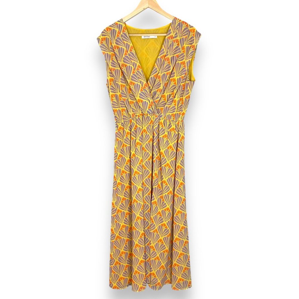 BerrIn Dress Midi Blouson Surplice‎ V-Neck NO BELT Sleeveless Size 40 Floral